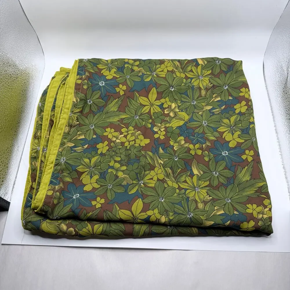 Vintage Floral Print Shawl Scarf Wrap Green Yellow Retro Mod Botanical boho